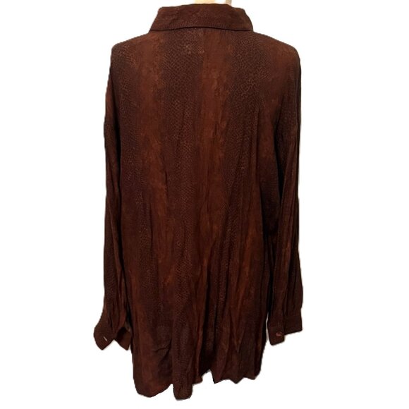 CM Shapes Brown Long Sleeve Printed Button Up Womens Shirt Top 1X 90s Y2K - Picture 4 of 8
